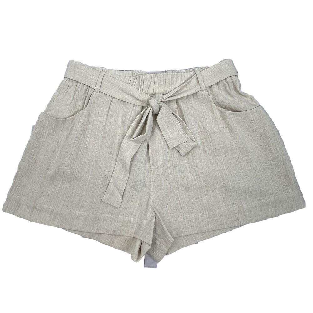 Revolve Bobi Black Shorts Medium Linen Blend Oatmeal Belted Beachy Coastal